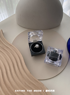 EAT MOON迷你透明钻戒指盒亚克力切面复古少女可爱ins韩风耳钉盒