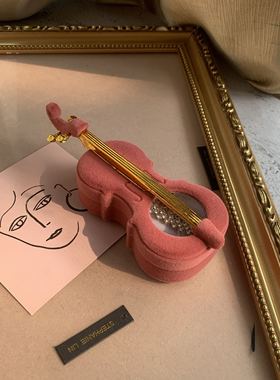 EAT MOON复古丝绒皮粉色小提琴首饰盒礼物送人项链盒口红盒ins韩