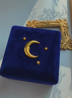 自制原创复古丝绒金属小熊星月饰品首饰盒收纳盒多格少女可爱ins