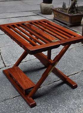 缅甸花梨凳子红木家具大果紫檀小方凳折叠凳新黑酸枝折叠椅