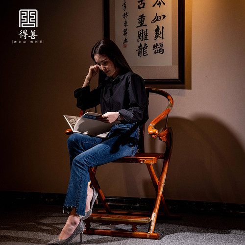 实木交椅黑酸枝交椅中式明清红木折叠椅胡床马扎凳折叠椅黑酸枝