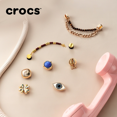 白鹿同款Crocs卡骆驰智必星配件洞洞鞋花 质感潮流金色拼接双链条