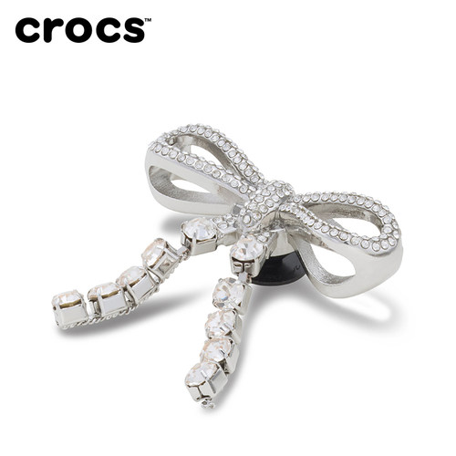 白鹿同款Crocs卡骆驰智必星配件洞洞鞋花 质感潮流银色宝石蝴蝶结