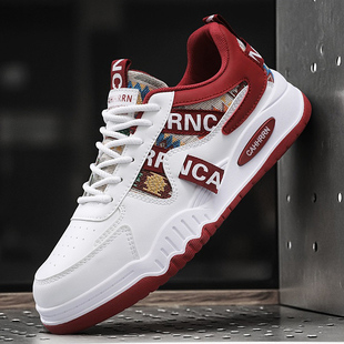 男装远动鞋春天yd鞋子男土白色皮面运动鞋中学生有鞋带跑步鞋波鞋