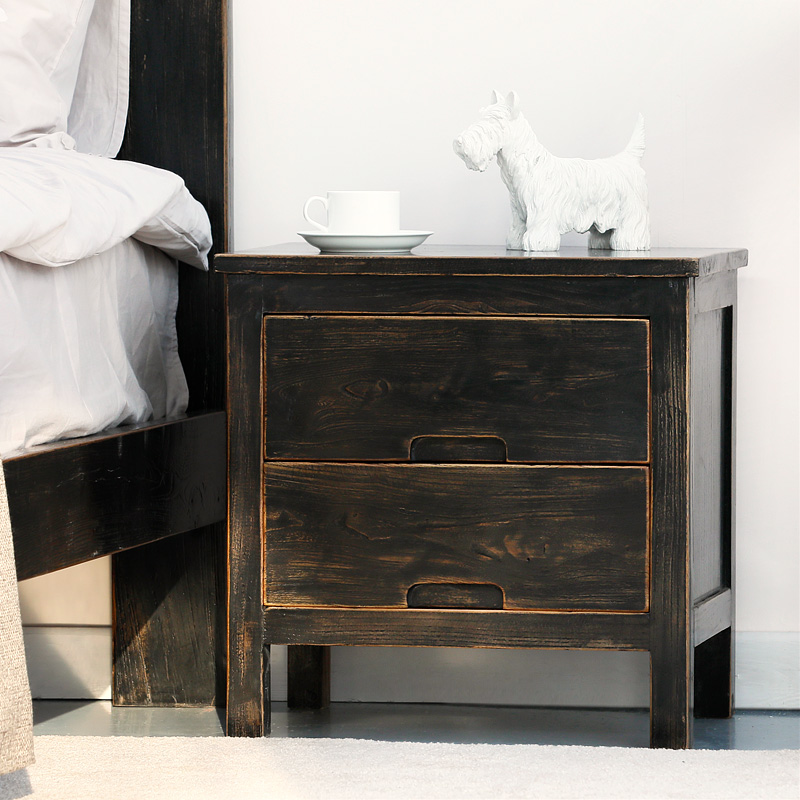 实木床头柜新中式复古做旧抽屉柜