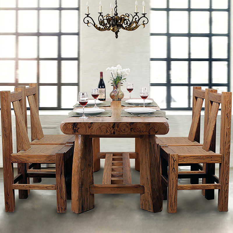 老榆木餐桌原全实木茶台简约田园家具多功能方形桌子工厂直销定制