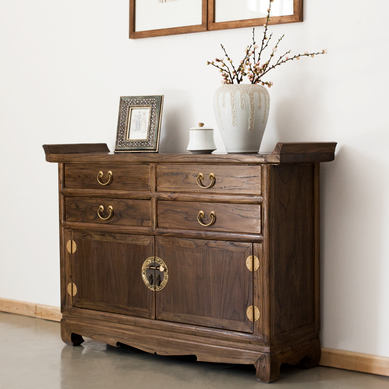 实木玄关柜榆木餐边柜大容量收纳