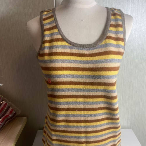 蒙东靖羊绒背心女春秋软糯条纹