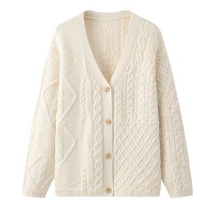 外穿毛衣外套鄂尔多斯市 V领加厚保暖宽松韩版 100山羊绒衫 女开衫