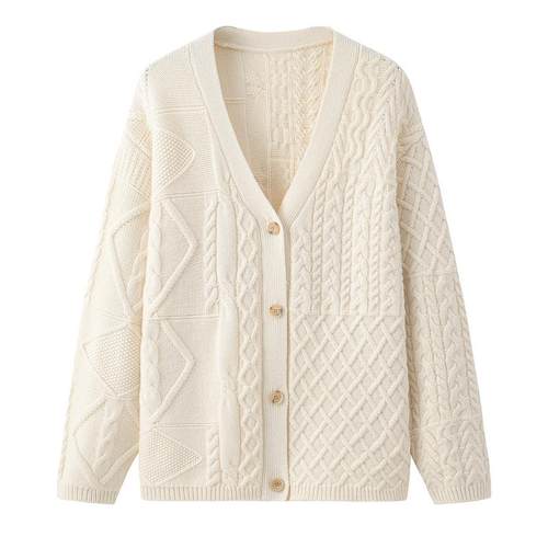 100山羊绒衫女开衫V领加厚保暖宽松韩版外穿毛衣外套鄂尔多斯市