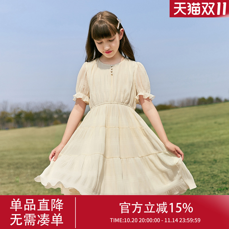 女童连衣裙夏装纯色儿童裙子2025新款洋气夏款中大童公主裙夏季装