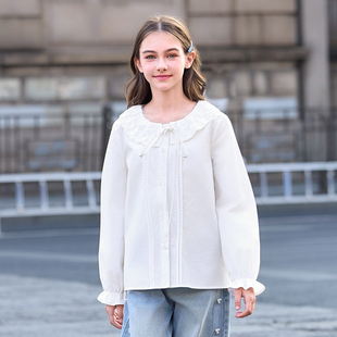 女款白衬衫2026新款女士春装漂亮娃娃领衬衣长袖纯棉早春内搭上衣