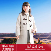 呢子童装 冬季 牛角扣外套小女孩2026新款 女童毛呢大衣中大童中长款