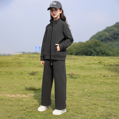 七彩兜兜格雷灰休闲运动套装