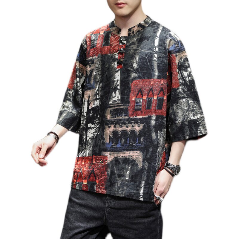 2022风棉麻休闲宽松盘扣半袖男装免烫T02-P40,男装T恤,星座815-1（原A203A）
