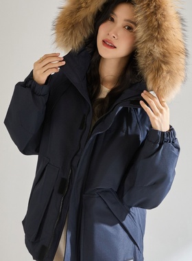 25冬季户外工装风派克羽绒服90白鸭绒貉子毛领加厚保暖外套25653