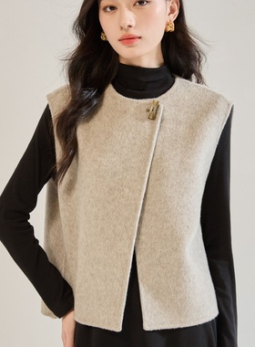 优质#25秋冬【叠穿】轻奢气质时尚百搭无袖羊毛双面呢马甲25575