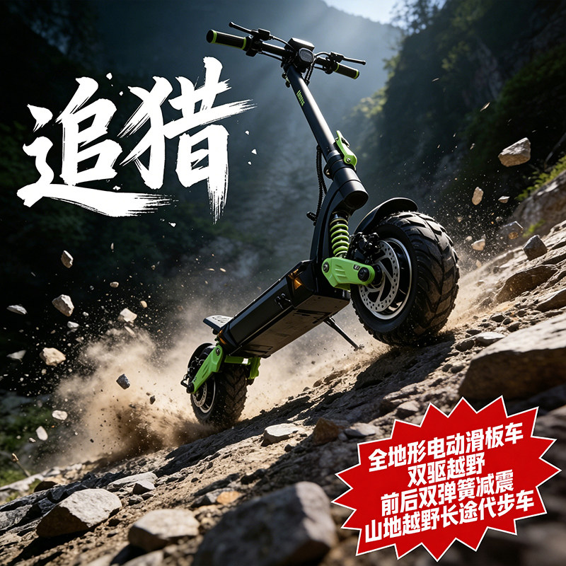 Vchains追猎双驱越野车防雨折叠车上班代步电动滑板车成人滑板车