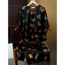 丝艺 葫芦香云纱花萝红云纱真丝短袖短裤套装女100%桑蚕丝两件套