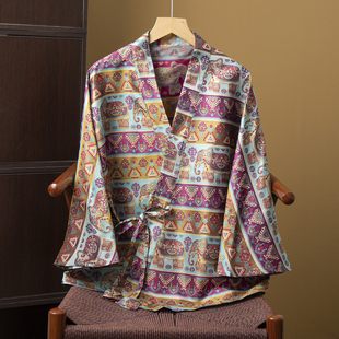 丝艺100%桑蚕丝非遗蜀锦大象袍子太太服茶服国风八分袖开衫上衣春