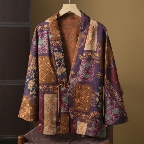 丝艺双面穿100%桑蚕丝香云纱真丝国风茶服外套女一粒扣开衫上衣春