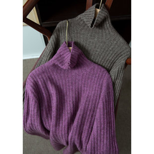 冬 绵羊毛奢美花纱高领毛衣抽条宽松保暖羊毛衫 丝艺 软黄金牦牛绒