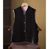 丝艺 外套春 双面穿国风立领真丝丝绒马甲背心100%桑蚕丝底布开衫