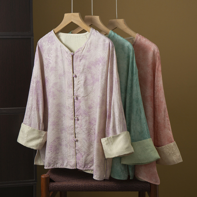 丝艺 双面穿草木染提花花萝真丝上衣外套新中式桑蚕丝国风开衫春