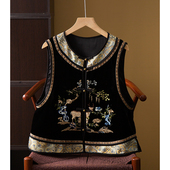 丝艺重工国风松鹿刺绣100%桑蚕丝底布丝绒马甲女真丝马夹外套冬