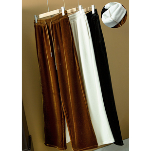 女冬加绒加厚高腰宽松直筒显瘦百搭休闲拖地长裤 亏清 丝绒阔腿裤