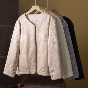 丝艺丝毛织金填充桑蚕丝真丝冠乐绉提花夹棉外套女真丝棉服棉衣冬
