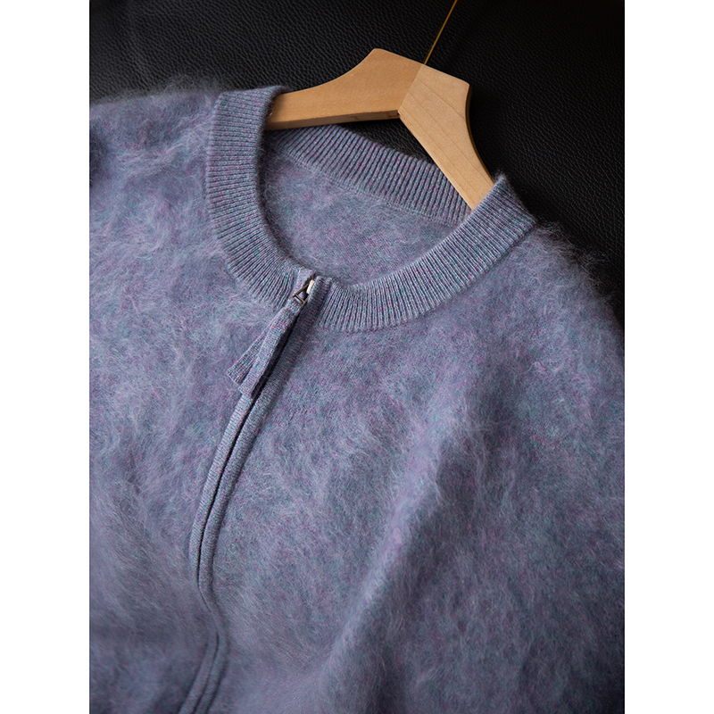 亏清 100%山羊绒无缝拉绒羊绒衫双头拉链保暖针织毛衣开衫