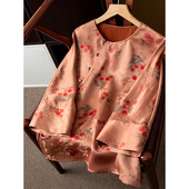 小衫 丝艺真丝香云纱圆领国风宽袖 斜门襟上衣女100%桑蚕丝新中式 春