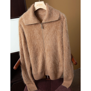 亏清 高克重皇室拉绒100%山羊绒拉绒毛衣双拉链慵懒风保暖开衫女