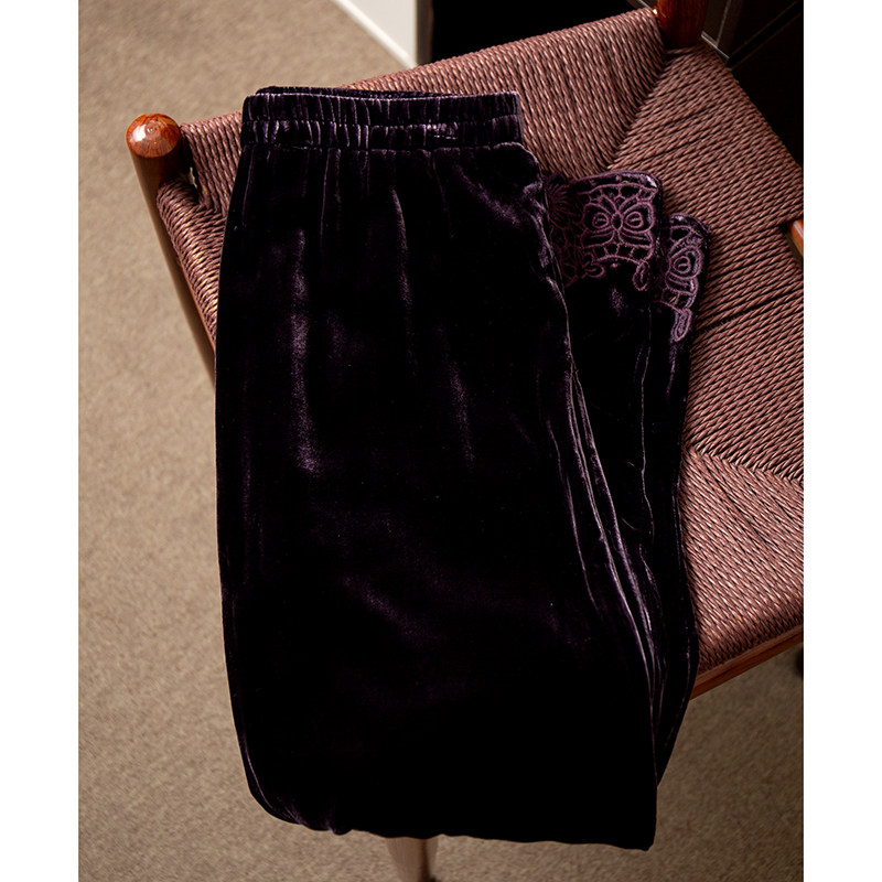 丝艺重工镂空100%桑蚕丝底布真丝丝绒阔腿裤女长裤松紧腰休闲裤春,女装/女士精品,休闲裤,淘宝优惠券,粉丝福利购,淘宝优惠卷