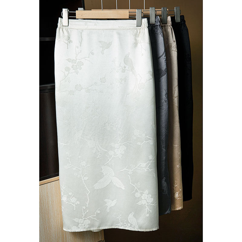 丝艺 100%桑蚕丝重缎35姆米真丝提花半身裙国风气质包臀裙侧盘扣