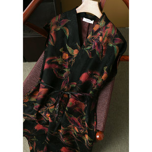 现货 收腰长裙夏2026 香云纱花萝100%桑蚕丝连衣裙真丝提花V领连袖