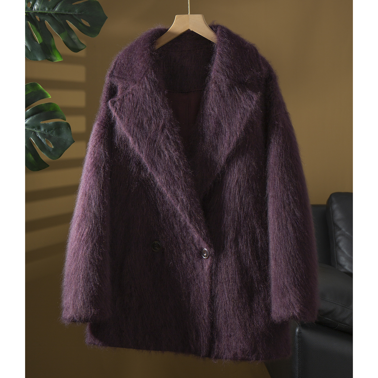 高端 100%纯山羊绒长拉绒大衣高级感翻领“奢级皮草”外套冬新款