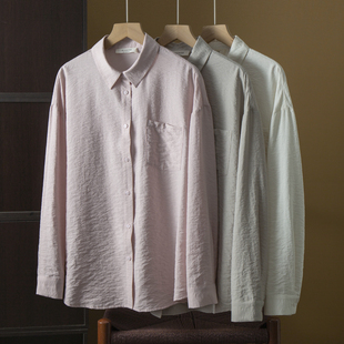 强缩皱感肌理桑蚕丝长袖 丝艺 真丝衬衫 干丝宽松基础款 衬衣 可水洗