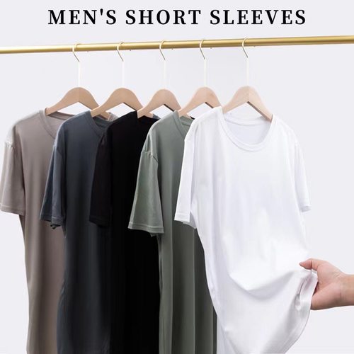 亏清 男凉感免烫桑蚕丝丝光棉短袖T恤v领圆领百搭基础款2025夏季