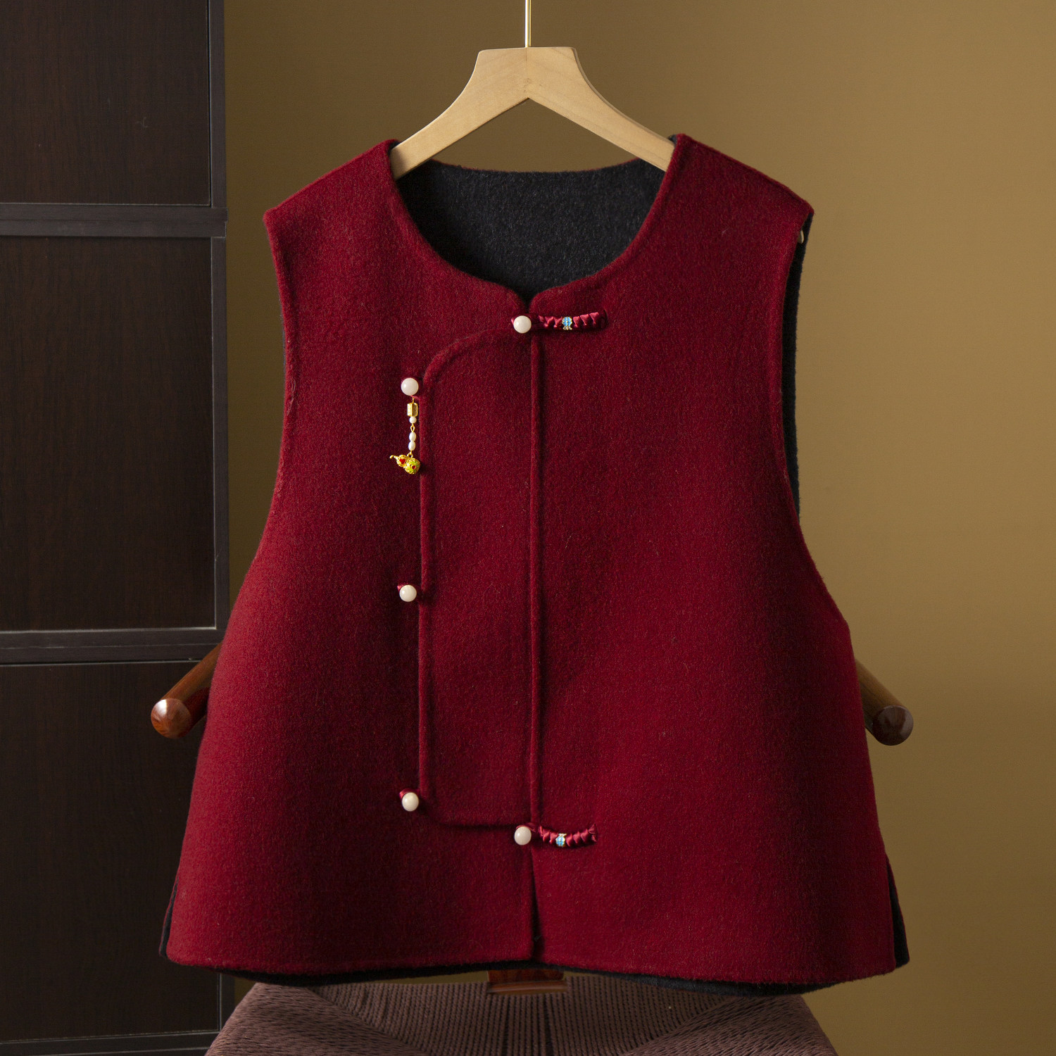 丝艺 山羊绒绵羊毛马甲女新中式双面呢国风红色拜年服马夹外套春,女装/女士精品,马夹,淘宝优惠券,粉丝福利购,淘宝优惠卷