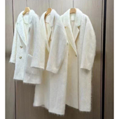 100%纯山羊绒拉绒大衣中长款 丝艺鼎级 皮草大衣 廓形外套双排扣