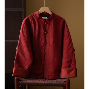 丝艺红龟新年服新中式100%桑蚕丝龟裂纹香云纱真丝夹棉棉服外套冬