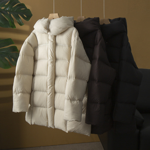亏清90白鸭绒加厚连帽羽绒服女保暖蓬松云朵泡芙面包服加厚外套冬