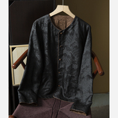 丝艺 双面穿海浪纹香云纱真丝开衫 女桑蚕丝包扣嵌绳外套上衣早春