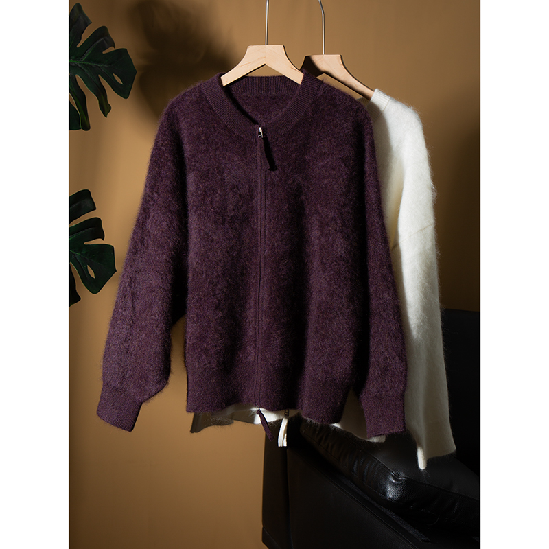 亏清 100%纯山羊绒无缝拉绒羊绒衫双头拉链保暖针织毛衣开衫外套