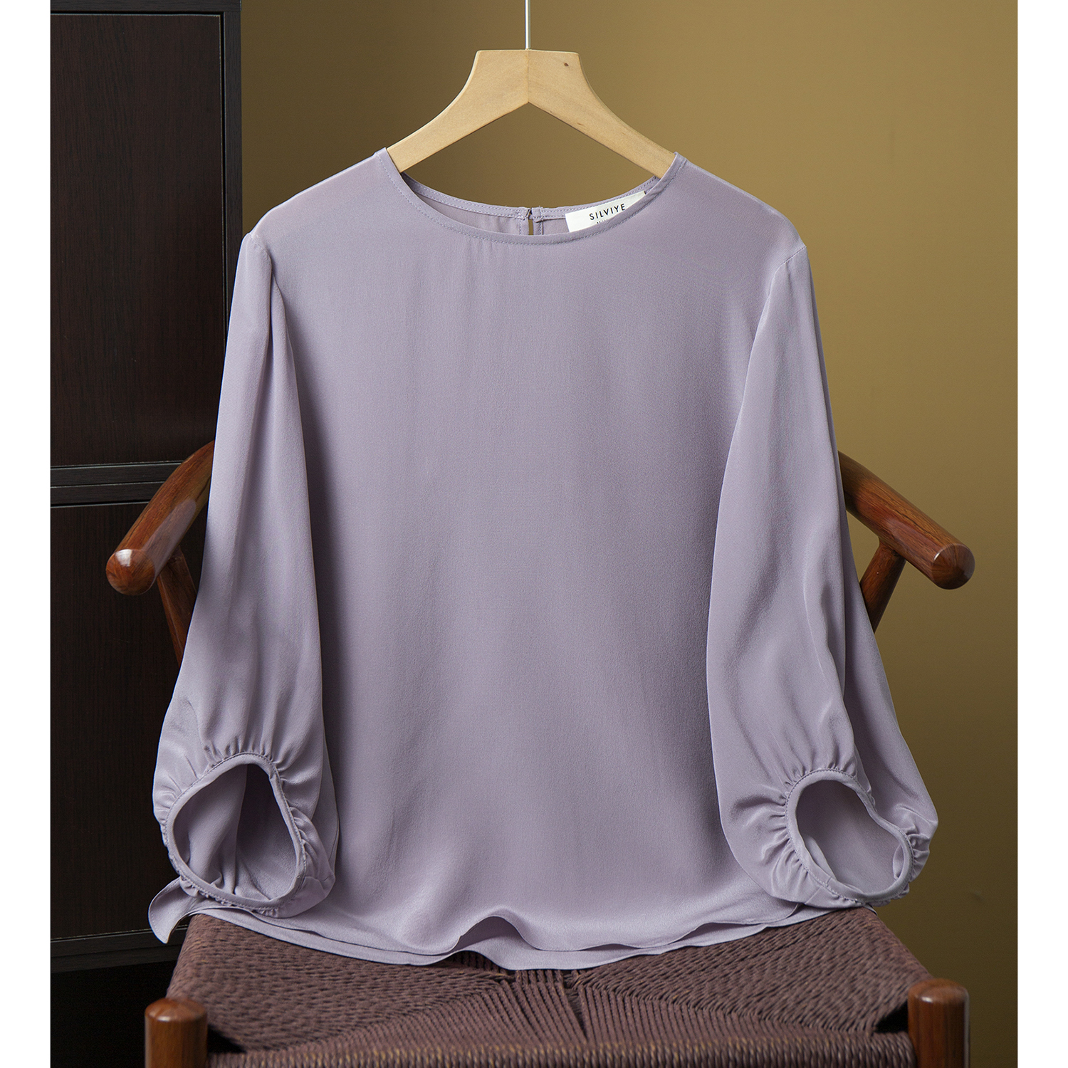 现货 真丝双绉圆领中袖T恤女100%桑蚕丝宽松显瘦五分袖上衣夏2025