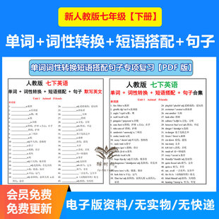2026春新人教版初中英语七年级下册同步单元单词词性转换重点短语句型默写中英文背诵清单单词跟读音频电子版有答案专项复习