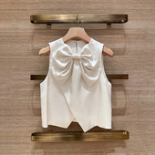 2026早春名媛千金风大蝴蝶结无袖 法式 小众 圆领缎面纯色上衣女