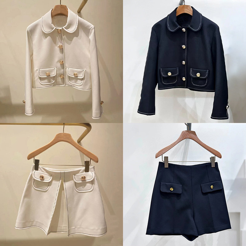 法单S家2025早春新别致金属扣娃娃领明线装饰外套A版半裙套装女